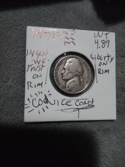 🇺🇸"T. Jefferson.5¢.(Cod) Wt:4.89(1941="P") Liberty On Rim.