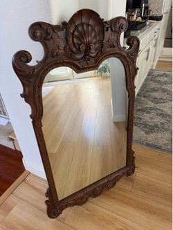Antique Mirror Pre 1940’s Hand Carved 24-27 inches wide, 44 inches tall