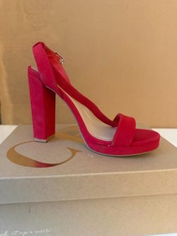Red Suede Block Heel Sandals