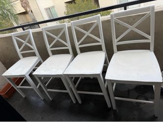 4 White Wood Cross Back Counter Chairs set – Very Sturdy (Indoor/Outdoor)