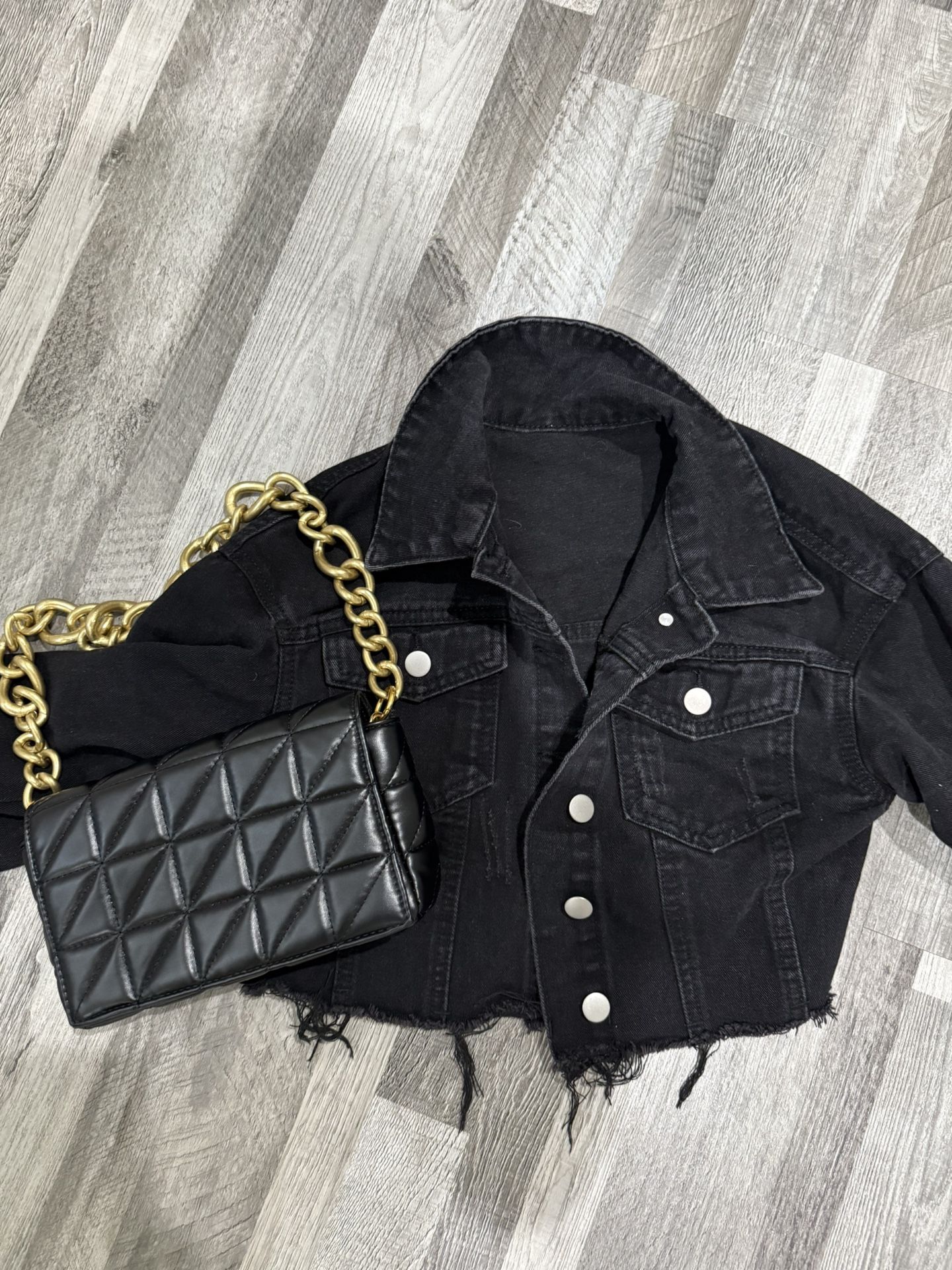 black jean jacket with purse