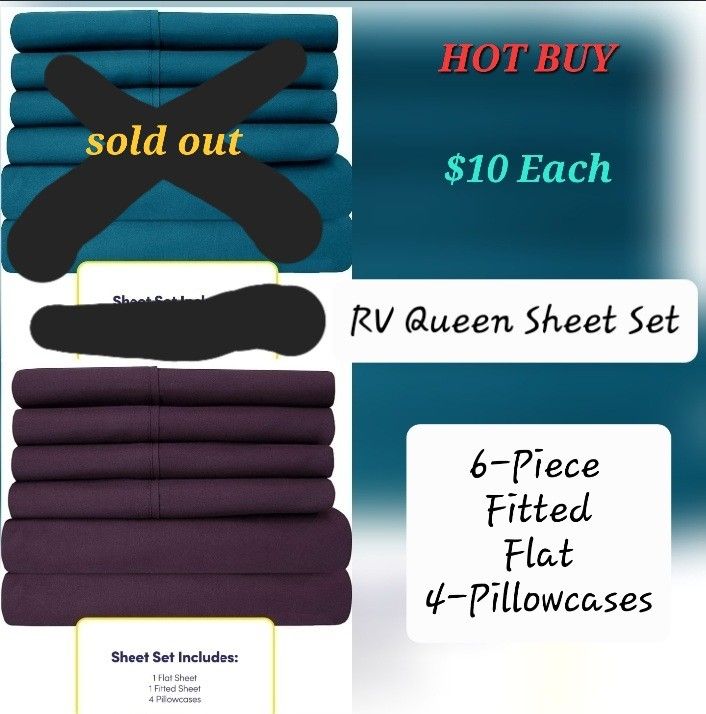 New RV QUEEN SHEET SET 6-PIECE $69 Value Camper Motorhome Queen Short Bedding