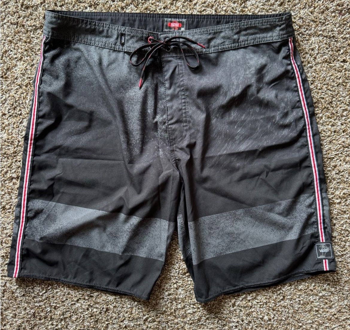 Vans Men's black and grey Nathan Florence swim surf board shorts in size 36