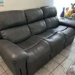 Grey Leather Electric Recliner Sofa 