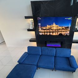 New blue velour velvet sectional L shaped sofa chairs seater house home furniture living room house