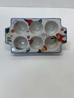 Anthropologie Ceramic 6 Egg Holder Tray Colorful Floral Egg Dish