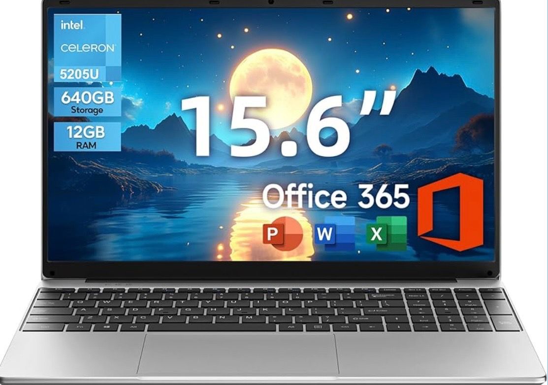 15.6" FHD Laptop, 10th Gen Intel Dual-Core Processor(1.9GHz), 12GB RAM 640GB Storage, 1 Year Office 365, Numeric Keyboard, HDMI, WiFi5, 38Wh Battery,