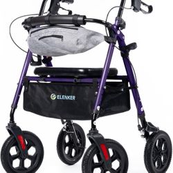 ELENKER All Terrain Rollator Walker with Seat for Seniors New ON 