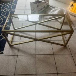 46" Gold Glass And Steel Coffee Table