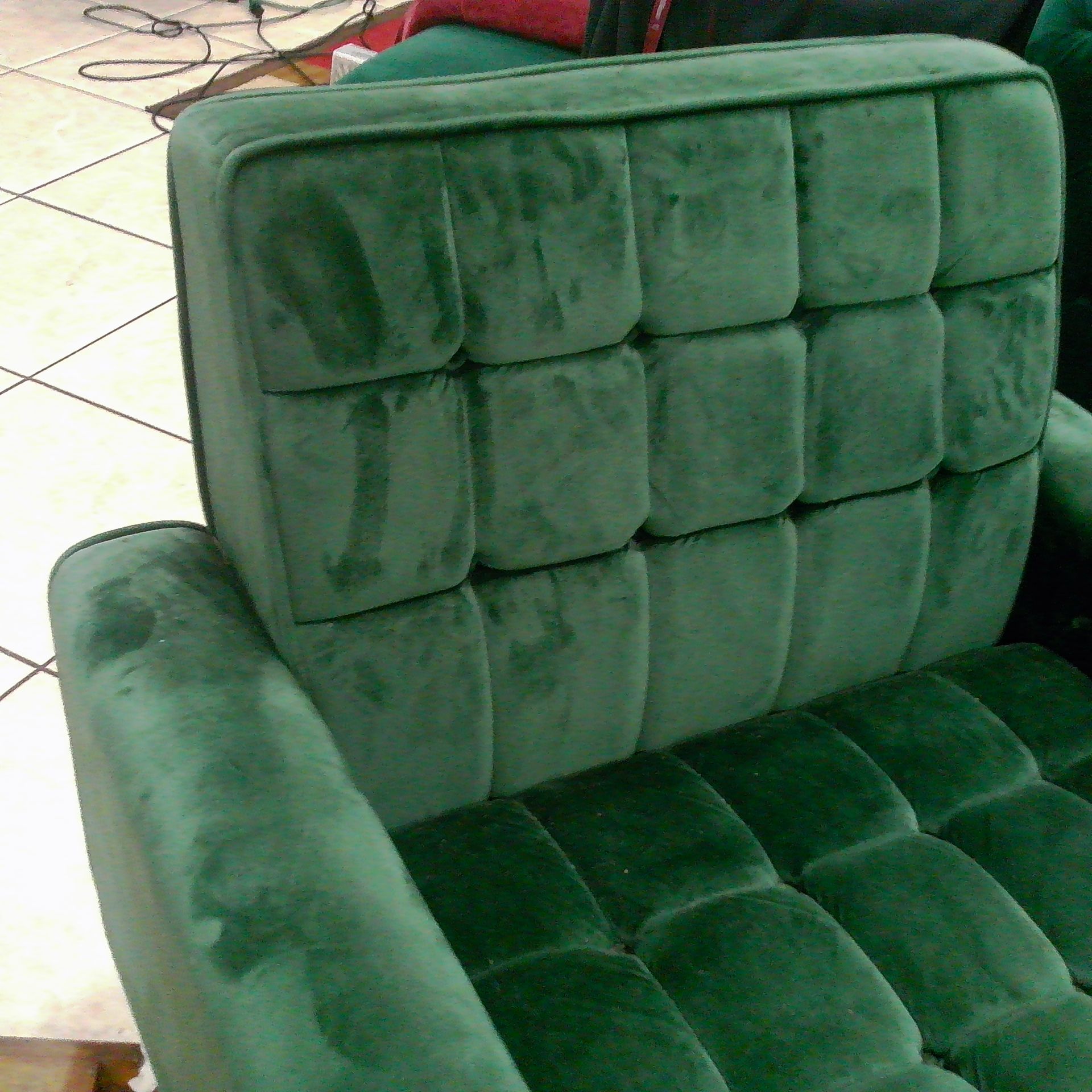 Green Velvet button tufted club armchair