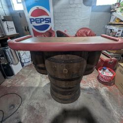 Barrel Bar With 3 Stools And Bar Light
