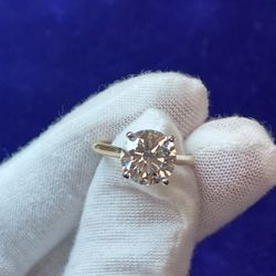 3.05 Round Brilliant Carat Lab Grown 14k Yellow Gold Ring Size 5