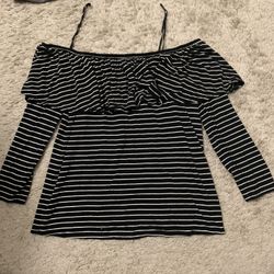 American Eagle Striped Strapless Shirt, Size Extra Small, Black And White.