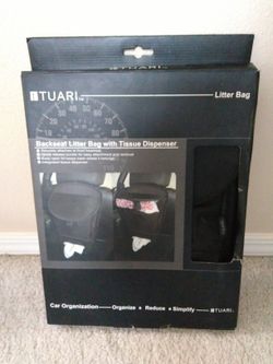 Car Organization. Backseat Litter Bag with Tissue Dispenser
