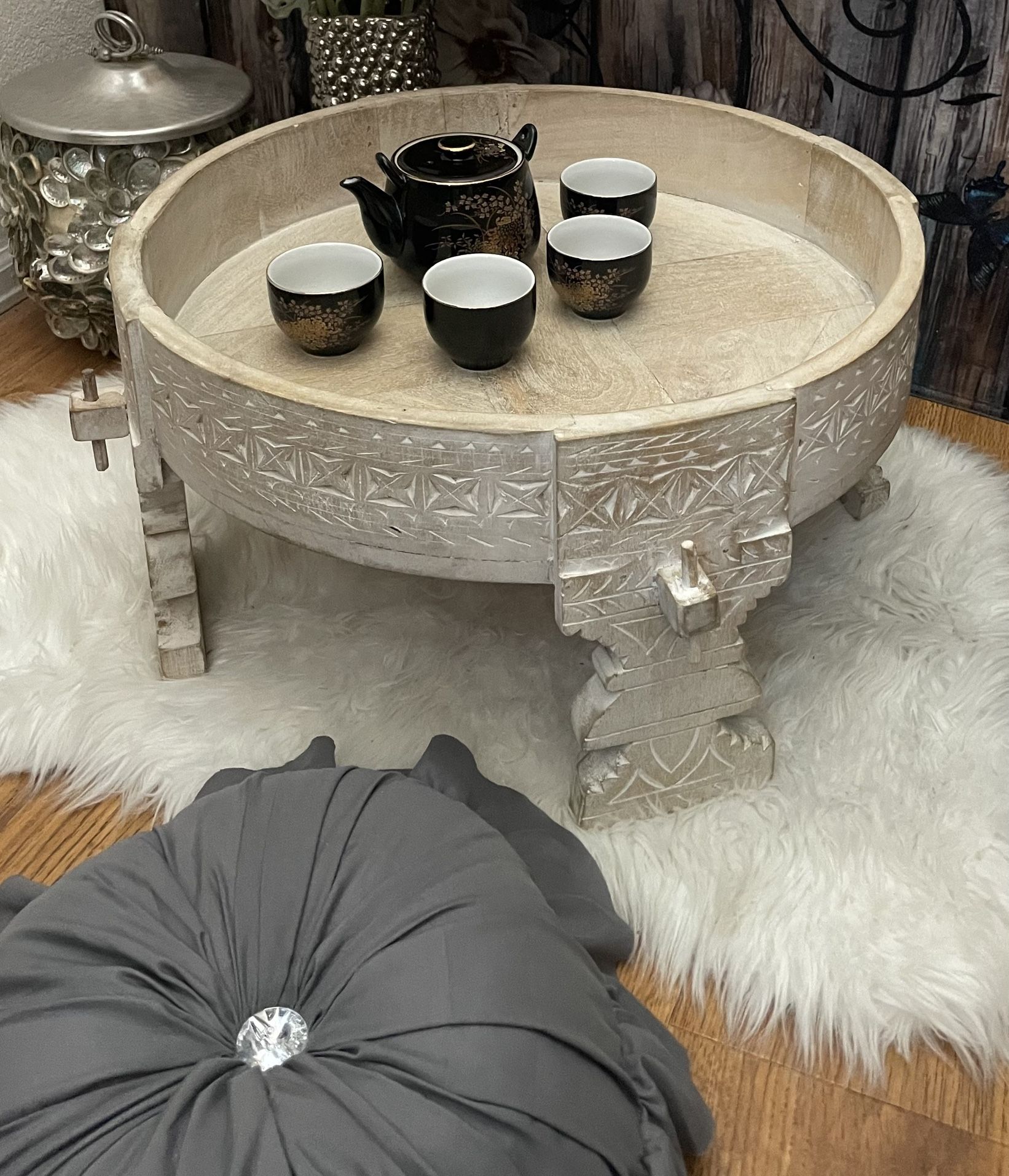 Wooden Bajot Carved Low Table