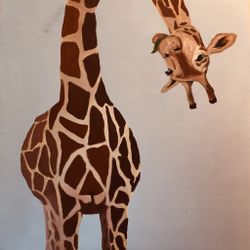 20 In X 20 In Art Giraffe Peek A Boo Acrylic Painting Stretched Canvas