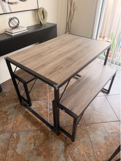 Wood table and bench dining set