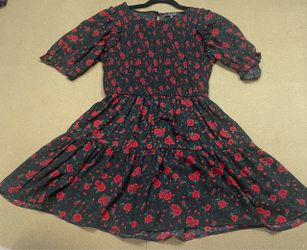 Trixxi Floral Red Roses Puff Sleeve Mini Dress