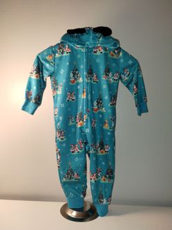 Disney Mickey Mouse and Friends One piece Pajamas Christmas Size 2 Hooded Ears