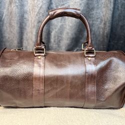 Medium Genuine Brown Leather Duffle Bag Travel Gym Weekender Carry On w/ Strap