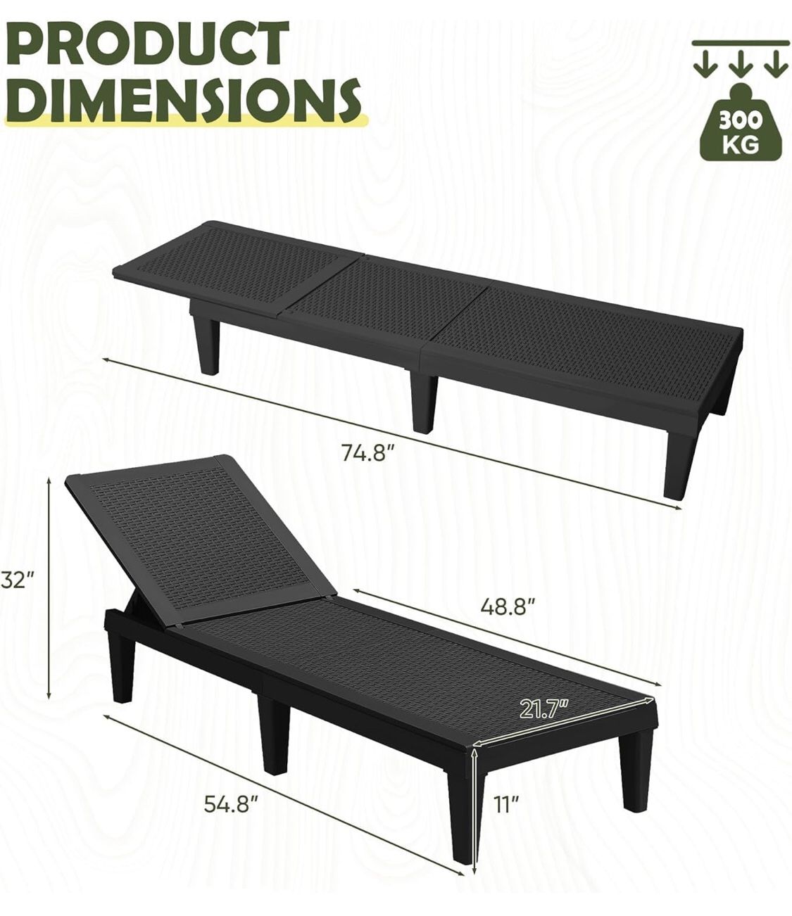 Outdoor Chaise Lounge Chair Set of 4 for Outside Pool Patio,