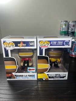 2 VAULTED Geordi La Forge Star Trek Funko Pops #192 OFFICIAL NYCC STICKER #1409 Next Generation TNG