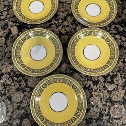 VINTAGE GOLDEN DAMASK SET OF 5 PLATES BONE CHINA TEA CUP 3549