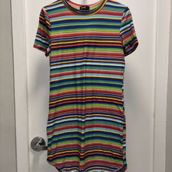 LOVE Rainbow Stripe T-Shirt Dress Size L