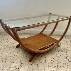 Mid 20th Century Bamboo/Glass Top Coffee Table