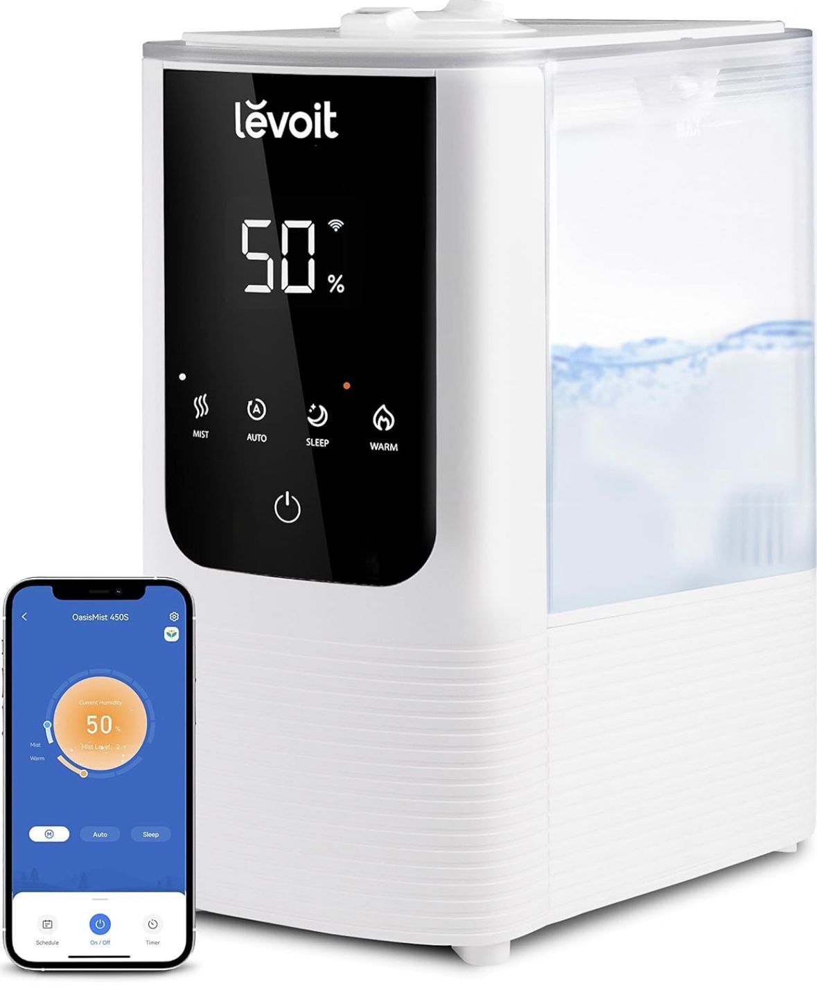 LEVOIT Humidifiers for Bedroom Home, Smart Warm and Cool Mist Air Humidifier for Large Room, Auto Customized Humidity, Fast Symptom Relief, Easy Top F