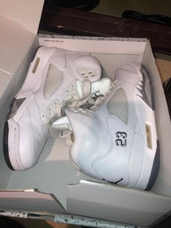 White metallic 5’s Jordans