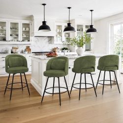 Green Chenille Swivel Bar Stool Set of 4