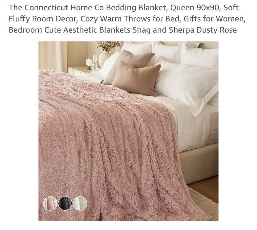 NEW-Queen Size dusty Rose  Shag Blanket 