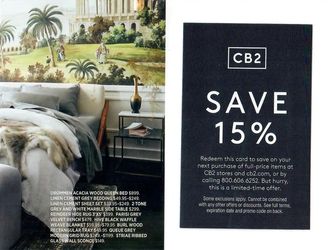 CB2 15% OFF ENTIRE PURCHASE COUPON