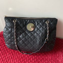 DKNY Donna Karan Black Quilted Soft Leather Shoulder Bag Tote Purse