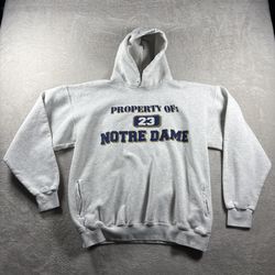 Vintage 90s Notre Dame Property Of 23 Hoodie Men’s L Gray Made In USA #2207