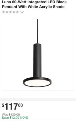 Luna 60-Watt Integrated LED Black Pendant With White Acrylic Shade