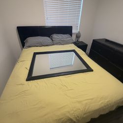 Dark Faux Leather Queen Size Bedroom Furniture Set