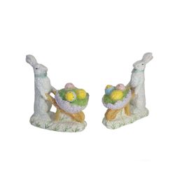 Sparkles Easter Bunnies With Wheelbarrow Of Easter Eggs Figurines 8" H Lot Of 2