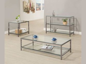 Ontario Black Nickel Coffee Table w/ Glass Shelf