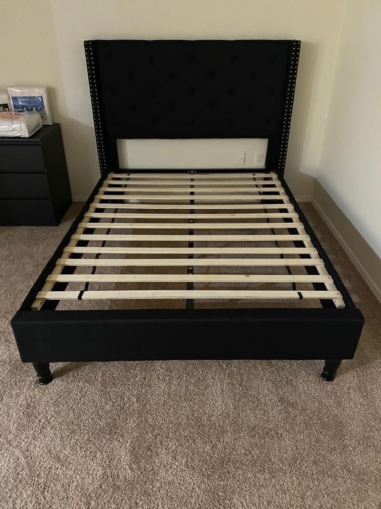 Home Life Premiere Classics Cloth Black Linen 51" Tall Headboard Platform Bed with Slats Full