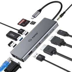 USB C Hub, TOTU Upgraded 13 in 1 Type C Hub to 4K HDMI & DP, VGA, 2 USB3.0/2 USB2.0/75W PD, Triple Display Docking Station for MacBook Pro and Windows