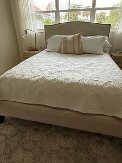$1800 Crate & Barrel Upholstered Queen Size Bed, Headboard and Frame
