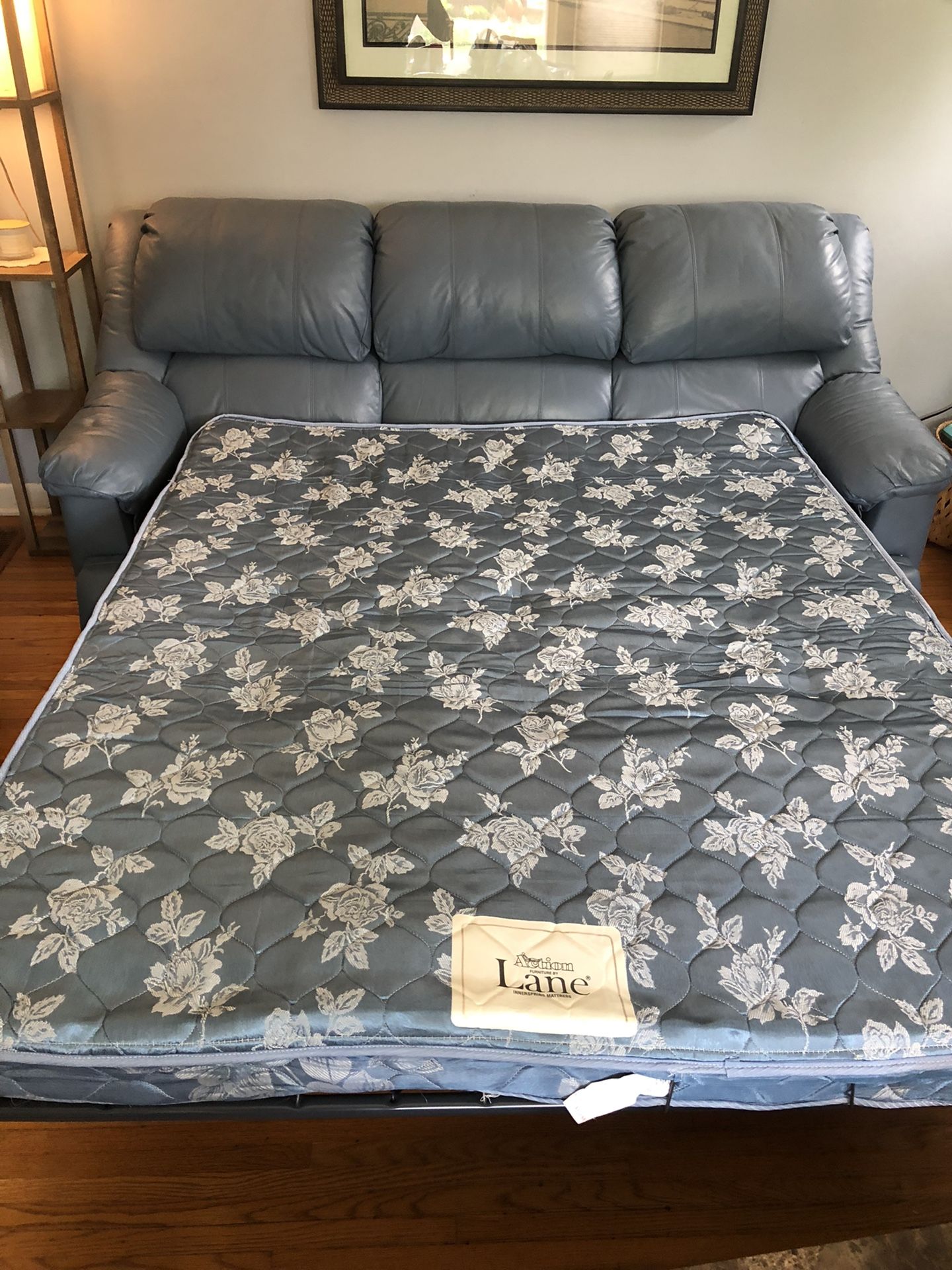 Beautiful Blue Leather Couch Set / Sleeper for Sale in Spokane, WA