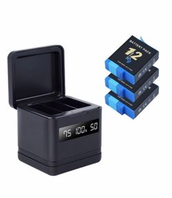 3 Batteries & Charger for GoPro Hero 9-12 w/ 3 Micro SD Slots & Card Reader