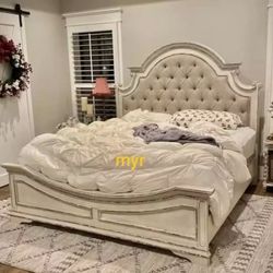 Brand New/ Chipped White Queen Bed Frame Cama//Mattress Sold Separately,  King Size Available, 
