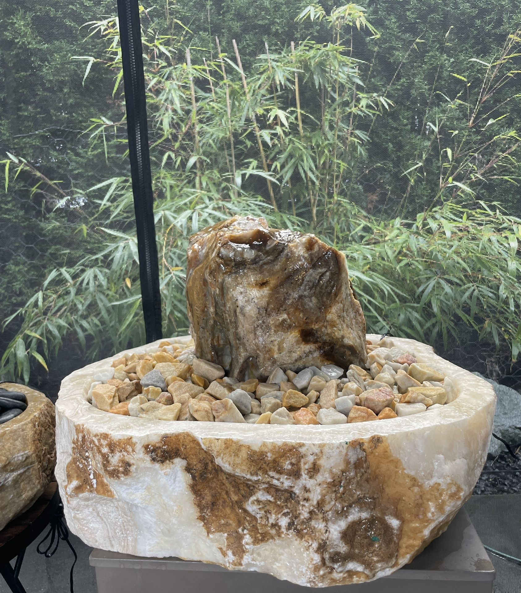 Petrified Wood & White Onyx Quartz Water Feature — Handcrafted in Java, Indonesia