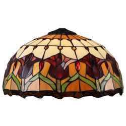 16 Inch Tulip Lampshade Replacement, Tired Style Floral Stained Glass Lamp Shade Only for Table Lamps Pendant Set