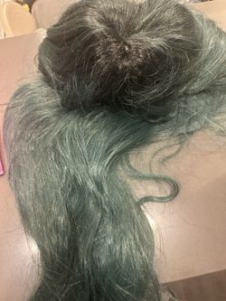 22 Inch Black And Green Ombré Wig With Bangs 