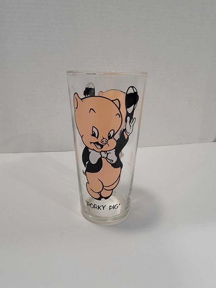 Vintage Porky Pig Looney Tunes Character Glass Pepsi 1973 Warner Brothers